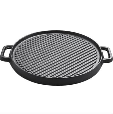 China Sustainable Amazon Sale Cast Iron Griddle Hot Pan No Stick Around Double Side Camping Grill Pan Cooking Set for sale