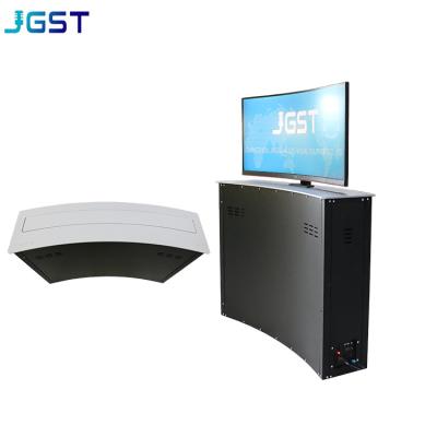 China Remote Control Electric Voting Flip Up Computer Monitor Lift Custom Update Height Curved LCD Display Lift For Video Conferencing System for sale