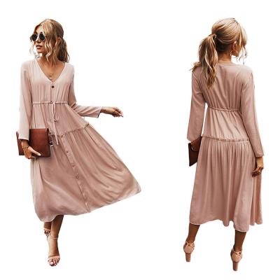 China Breathable Pink Shirt Dresses Casual Elegant Mid Length Straight Sling Solid Pink Shirt Dresses for sale