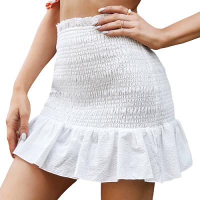 China Women Breathable Solid White Tiered Skirt Ladies Summer High Waist Bubble Ruffle Edge Mini Skirts for sale