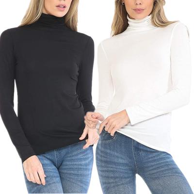 China Anti-Wrinkle Colored Shirts Womens Solid Long Sleeve Stylish Slim Fit Turtle Neck Sweatshirt Colored Shirts for sale