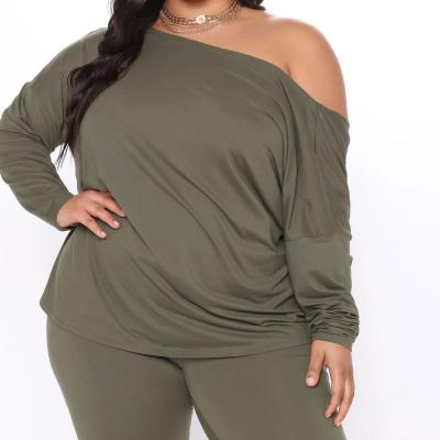 China Breathable Plus Size Clothes Long Sleeve Off The Shoulder Twist Stretch Back Plain Plus Size Clothes For Women for sale