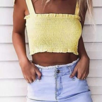 China Young Lady Crop Tank Top Women's Breathable Elastic Top Strapless Summer Shoulder Tie Smock Top for sale