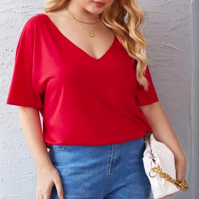 China Breathable High Quality Women Plus Size Tops V-Neck 100% Cotton T-Shirts For Women for sale