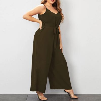 China Lady breathable Elegant Summer Rompers plus size solid color backless tie back belted jumpsuit for sale