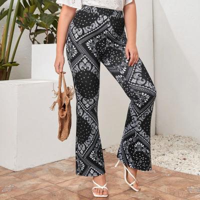 China Anti-Wrinkle Pants Trousers Fashion Women Fits Rocket Casual Pants Custom Printed Knit Bell Bottoms Pants Trousers for sale