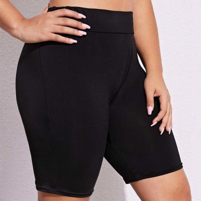 China Breathable Women Plus Size Solid Black Sweat Shorts High Waist Biker Yoga Shorts for sale