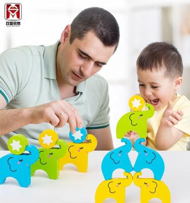 China DIY TOY Hot Selling Wooden Elephant Brain Intelligence Balance Beam Interactive Toy Building Block Children Game Animals for sale