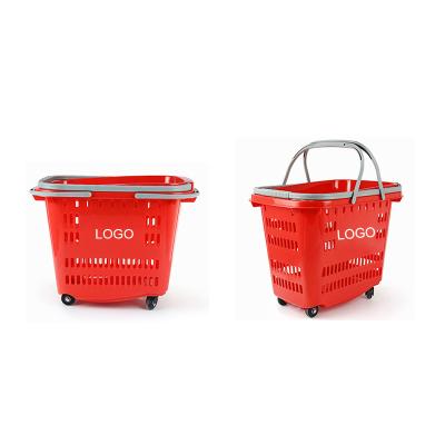 China Folding Shopping Basket Green Supermarket Wholesale 28L Customized Logo Mesh Shopping Plastic Basket With Handles for sale