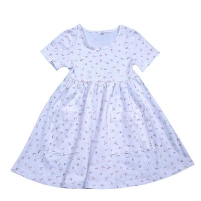 China RTS Anti-Static Toddler Girls Summer Floral Print Dress Simple Style Round Neck Short Sleeve Girls Casual Twirl Dresses for sale