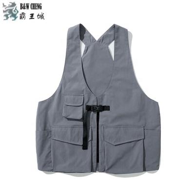 China 2021 Mens Reversible Spring Vest Mens Cargo Vests Fashion Hip Hop Military Japanese Streetwear Custom Vest For Men for sale