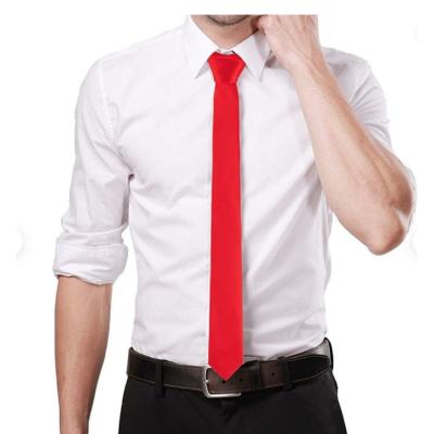 China Low MOQ Polyester Jacquard Woven Low Tied Skinny Male Neck Tie Men Solid Color Thin Narrow Zipper Necktie for sale