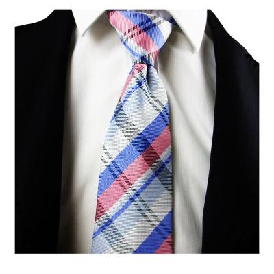 China Custom Skinny Ties Men Tie Pred Knot Student Necktie Collar Boy Girl Pink Check Grid Fashion Men Tie Customize Logo for sale