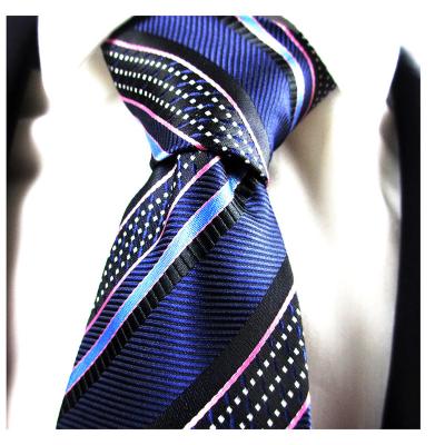 China Chinese Factory Striped Plaid Men Tie Causal Tie Navy Pink Stripes White Lines Silk Suit Polyester Cravatas for sale