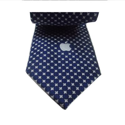 China Formal Custom Logo Tie 100% Polyester Navy Dot and Brand Men's 10 cm Microfiber White Woven Neck Tie for sale