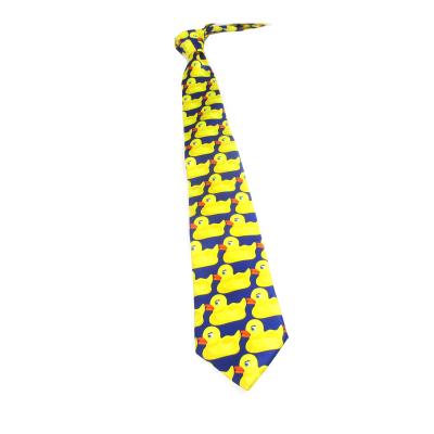 China Print Stock Ties Polyester Printing Men Tie Duck Blue Background Funny Yellow Satin Fabric for sale