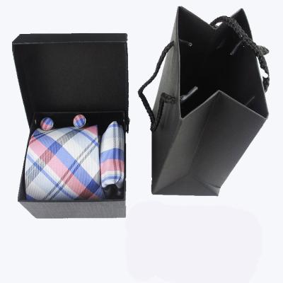 China Extra Long Daily Life Plaid Graduation Cufflink Neck Tie and Pocket Square Set Handkerchief Packaging Gift Boxes for sale