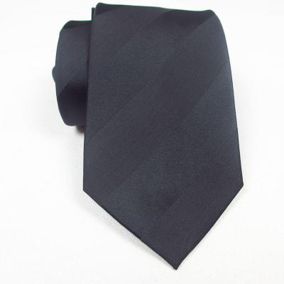 China Wholesale 100% Polyester Striped Fabric Woven Tie Italy Design Black Stripe For Men's Business Tie for sale