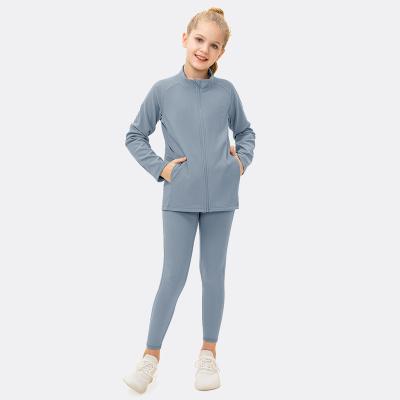 China Kids Sports Wear Wholesale Micro Fleece Kids Sports Full Zipper Jacket And Pants Sets Kids Collared Long Sleeves Tops for sale