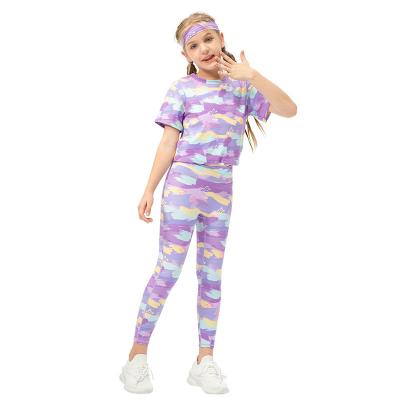 China Kids Active Wear Sets Wholesale Tie Dye Printing 2 Pieces Girls Training Yoga Sets Kids Active Wear Sets For Sports Yoga Gym Use for sale