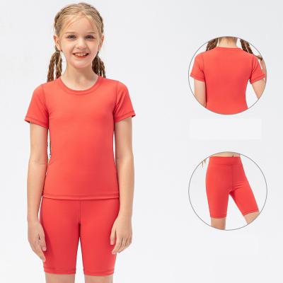 China Drop Shipping Breathable Kids Round Neck Yoga Sports Short Sleeve T-Shirt Shorts 2 Piece Wear Sets for sale