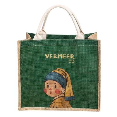 China OEM Handled Cheap Customized Printing Logo Plus Size Women Soft Tote Gifts Jute Bag For Shopping for sale