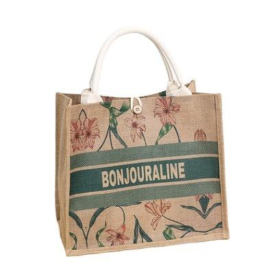 China Cheap Factory Direct Handled Customize Logo Jute Shopping Bag Middle Size Soft Tote for sale