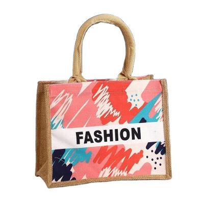 China Xa6019 Handled Fasion Customized Pattern Jute Plus Size Shopping Jute Tote Bag For Women for sale