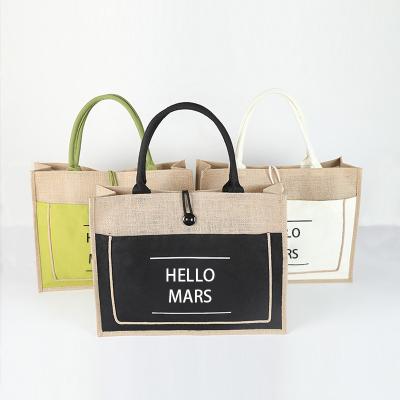 China Factory Handled Environmental Protection Customized Logo Large Size Soft Tote Jute Gift Shopping Bags for sale