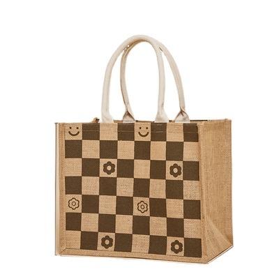 China Wholesale Fashion Chessboard Large Size Soft Handled Tote Jute Shopping Bag Pattern XA6017 for sale