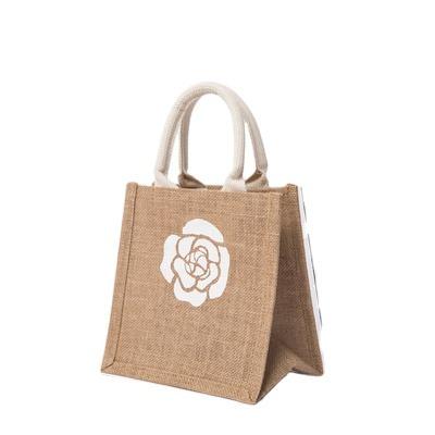 China Wholesale Fashion Handled Flower Pattern Customized Print Large Size Soft Tote Jute Bag For Shopping for sale