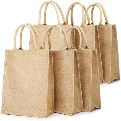 China Large Size Soft Shopping Jute Handled Eco Friendly Natural Burlap Customized Logo Tote Bag Wholesale for sale