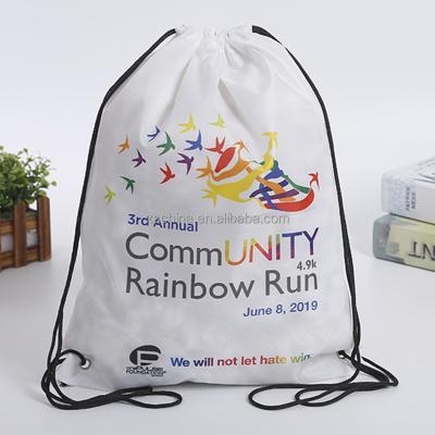 China Wholesale Custom Print Waterproof Drawstring 210D Gym String Backpack Small Nylon Bag for sale