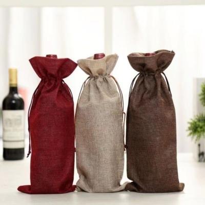 China High Quality Waterproof Recycle Color Wine Jute Customized Large Size Drawstring Bag for sale