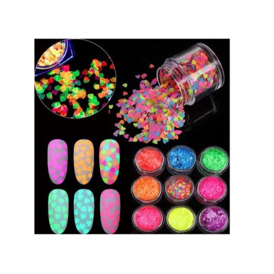 China Eco - Friendly Fluorescent Nail Art Sequins Filling Accesssories Loving Heart Shape 8 Color Options for sale