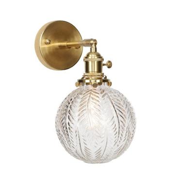 China Traditional Brass Base LED Light Alloy Wall Lamp Glass Shade for Room Home Hallway Airbnb Lodge Cabin Hotel Retro Country Style Decorations for sale