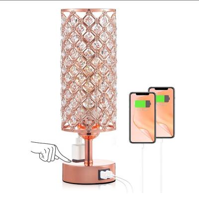 China Modern Table Lamp Night Lighting Crystal Shade Warm White Dual USB Sockets Acrylic Bedroom Near Light Hotel Beauty Store Home Decor for sale