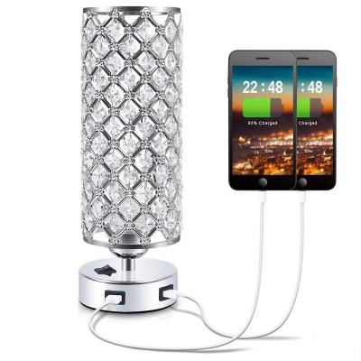 China Modern Acrylic Crystal Shade Bedside Light Dual USB Sockets Touch Control Indoor Lamp Table Lighting for Hotel SPA Living Room Home Decor for sale