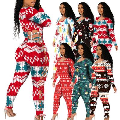 China Anti-Wrinkle Christmas Overalls Women 2021 Long Sleeve One Piece Rompers Plus Size Overalls Playsuits for sale