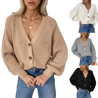 China Autumn 2021 Women Fashion Breathable V-Neck Solid Female Tops Loose Loose Plus Size Casual Knitted Sweater Cardigan for sale