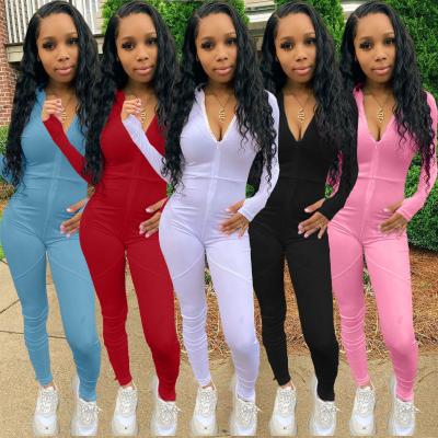 China Women's Solid Color Breathable Long Sleeve Zipper Front Overalls Plus Size Autumn Women's One-Piece Overalls for sale