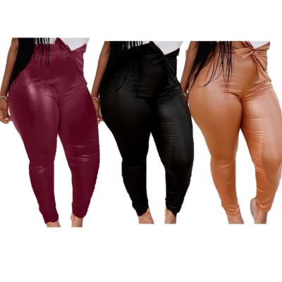 China New Arrival Breathable Ladies Leather Pants Plus Size Pants Long Bottom Leather Pants For Women Fashion Solid Color Skinny High Waist for sale