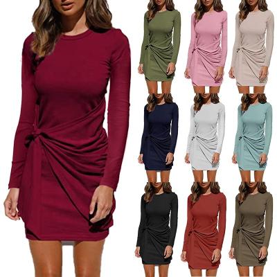 China Anti-Wrinkle 2021 Autumn Women Clothes Crew Neck Bodycon Long Sleeve Elegant Casual Dress Sweater Dress for sale