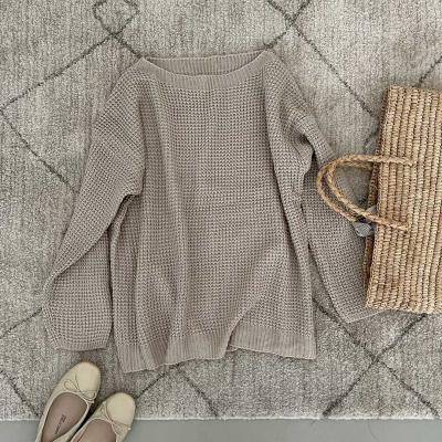 China 2021 Hot Women Oversized Knitted Casual Stylish Breathable Pullovers Autumn Clothes Fashionable Full Cut Off Shoulder Sweater for sale