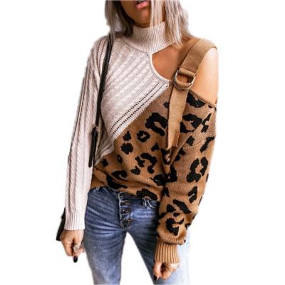 China Wholesale Women's Clothing 2021 Winter Anti-wrinkle Casual Round Neck Leopard Print Splice Knit Long Sleeve Women Sweater for sale