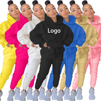 China Anti-wrinkle Women Fall Causal Plain Loose 2 Piece Drawstring Sweatpants Trotter Cropped Sweatshirt Hoodies Sets for sale