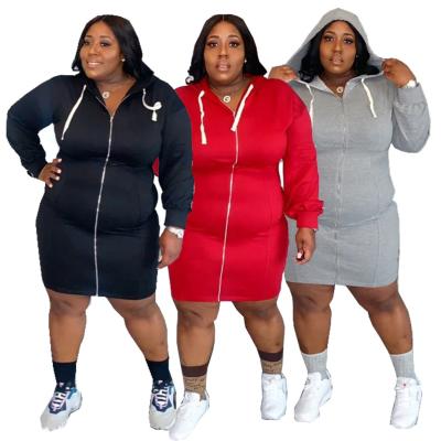 China Autumn Anti-wrinkle 2021 Hot Selling 5XL Plus Size Women's Hoodie Dresses Women Zipper Up Solid Casual Outfits for sale