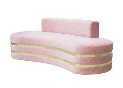 China Hotel Furniture Lounge , Modern Lobby Sofa Sets In Pink Velvet and Stainless Steel Strip for sale