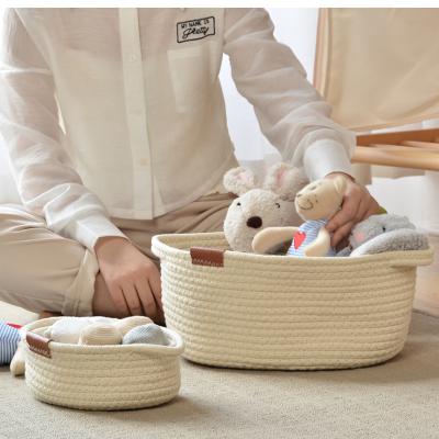 China Customized Viable Logo Size Color Foldable Woven Baby Cotton Rope Storage Basket for sale