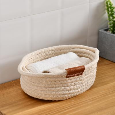 China Viable Woven Basket Soft Foldable Soft Bedroom Kitchen Storage Baskets Desktop Cotton Rope Rectangle for sale